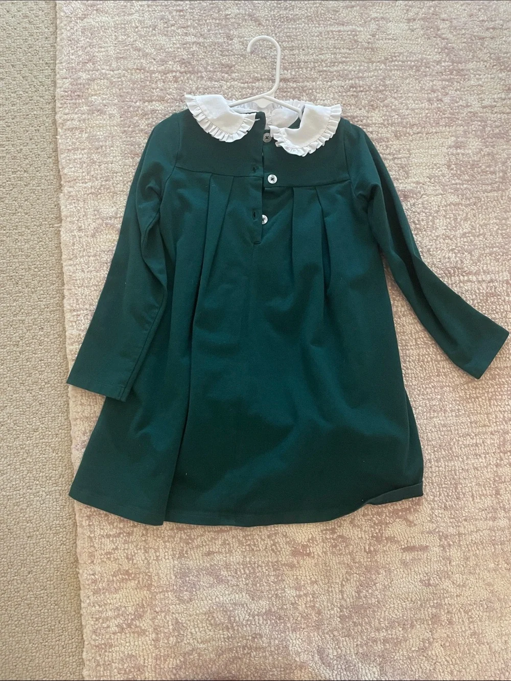 Trotters Forest Green Long-Sleeve Dress with White Ruffle Collar